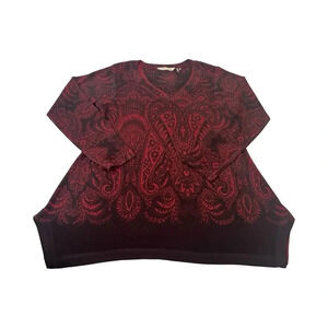 Soft Surroundings Nikita Red And Black Paisley Long Sleeve V Neck Tunic Size Med